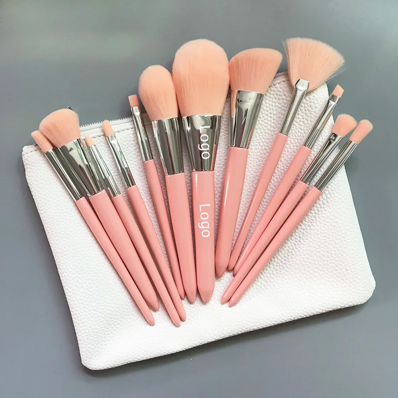 

Custom logo 12pcs peach make up brushes set china factory sales reasonable price makeup brush bag, Colorful options