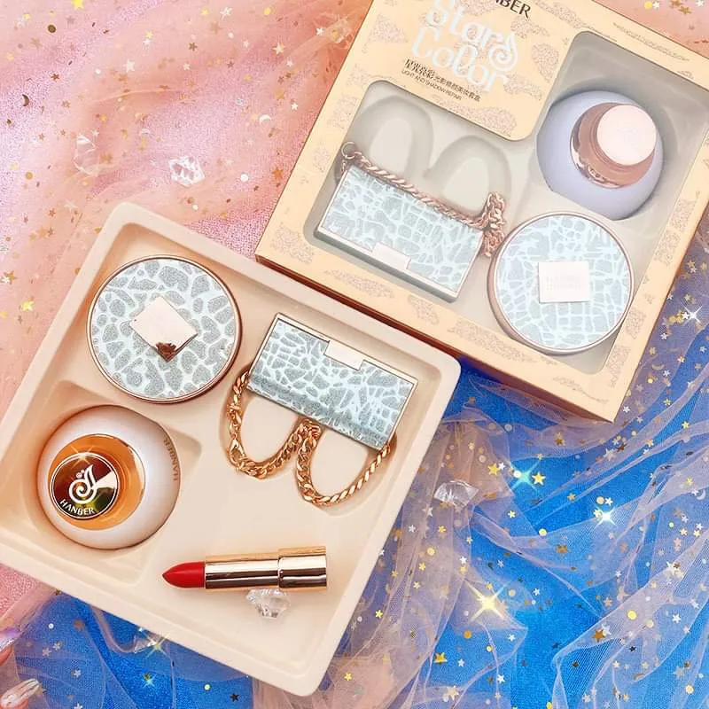 

stars color makeup kit mushroom CC cream+3-color finishing powder+velvet lipstick makeup set birthday gift box valentine gift