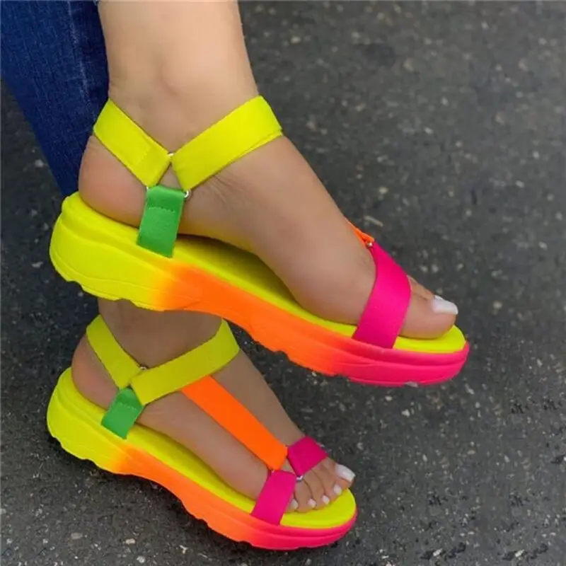 

2021 New Color Matching Platform Sandals Women Slide Sandals Wedge Sandals Women Slip On Slide, Blue,black,white,rose red,rainbow