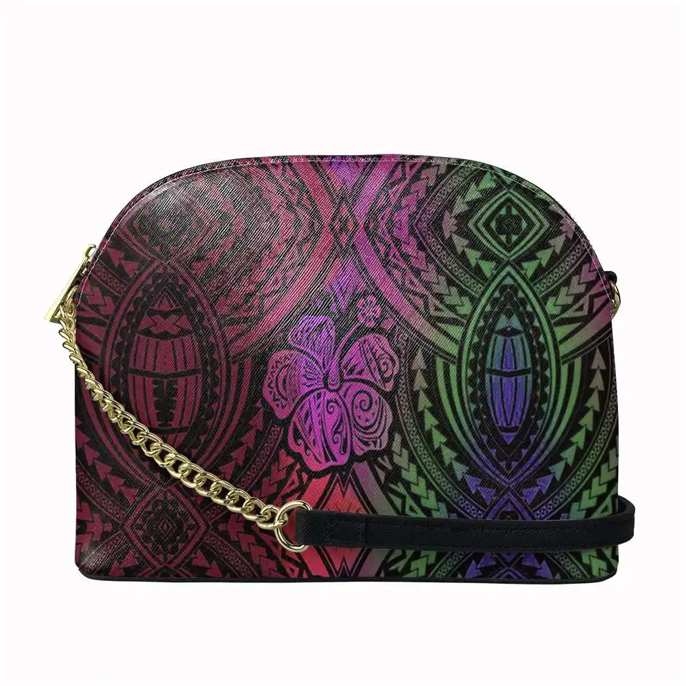 

DHCasual Cross Body Customize Bag Print Polynesian Tribal Flower Wholesales Modern Design PU Messenger Bag Women Shell Bag