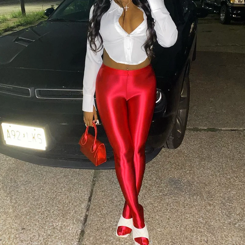 

Fall Style Bright Silk Casual Pants Stepping On The Foot Pantyhose Leggings Women
