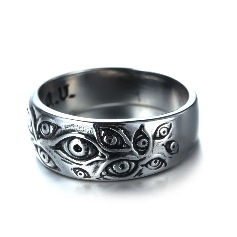

Vintage Punk Carved Eyes Mens Ring Finger Jewelry Hip Hop Rock Culture Ring Unisex Party Metal Rings Accessories, Sliver