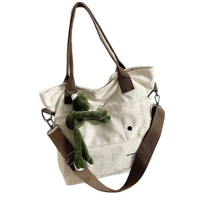 

Custom print logo luxury fashionable large durable handbag set canvas tote bag, Any color are available