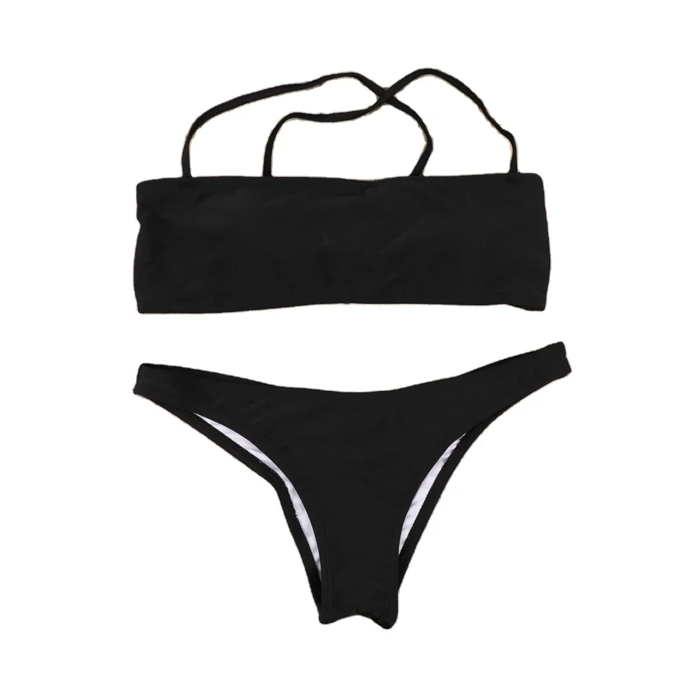 

New Designer Swimwear Solid Color Bikini Set Criss Cross Bathing Suit Nylon Swimwear Fabric Tube Top Swimsuit For Women