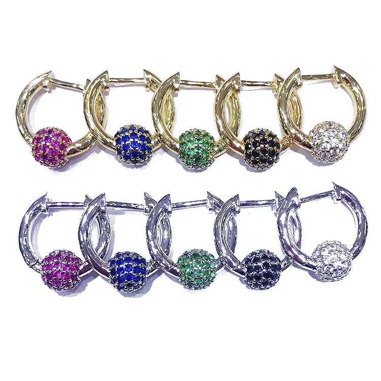 

EC1564 Hot Sale CZ micro pave ball hoop huggie earrings jewelry for women, Multicolor