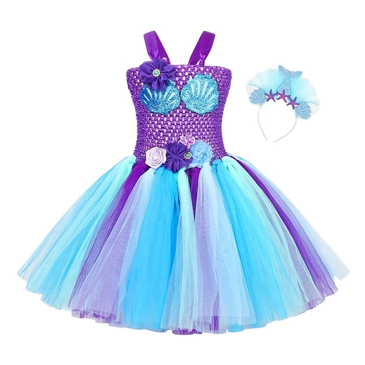 

Amazon Top Seller Girls Little Mermaid Tutu Dress Costume Sleeveless Tulle Kids Birthday Princess Theme Party with Headband