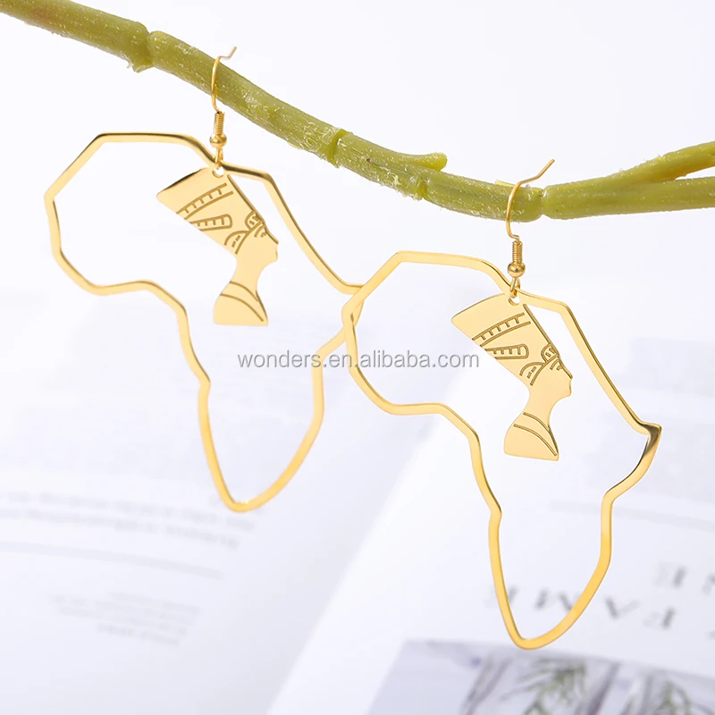 

Africa Map Shaped Earrings African Dangle Earrings, Gold, platinum, rose gold