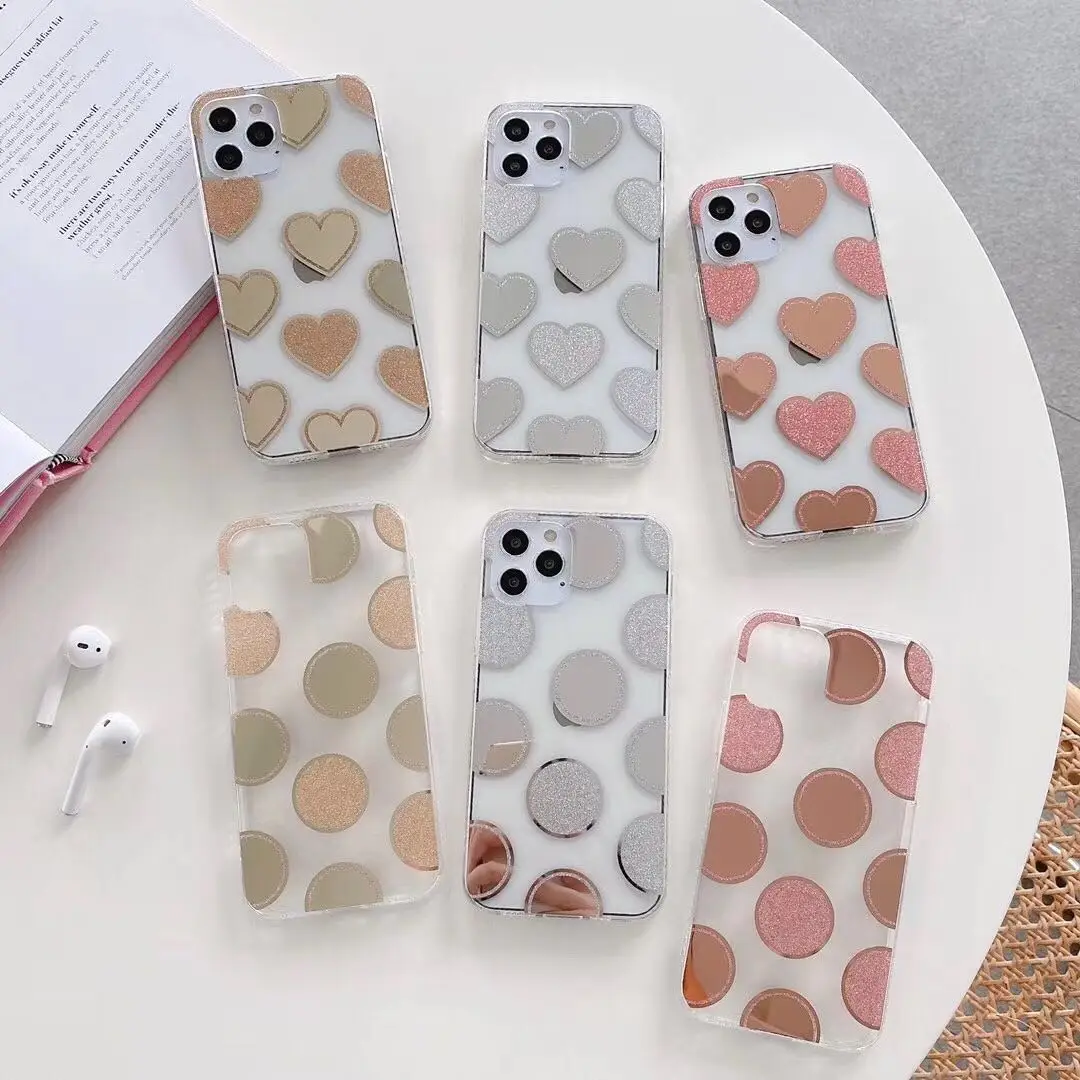 

Electroplated Mirror Soft Shiny Glitter Love heart Phone Case Cover for iPhone 12, Colors optional