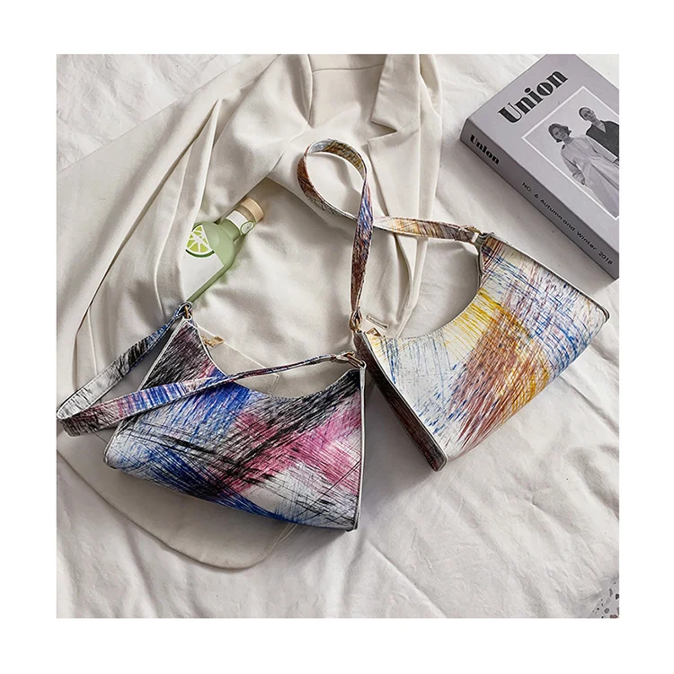 

Korean Style Personality Ladies Geek Graffiti Shoulder Armpit Purses 2021 PU Trendy Underarm New Bags Women Designer Hand Bags