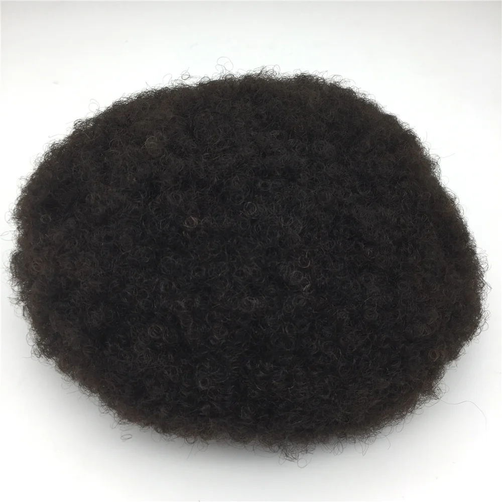 

natural black color 6mm afro kinky curly full lace base Men's Toupee Human Hair Replacement For Hair Loss Black Men