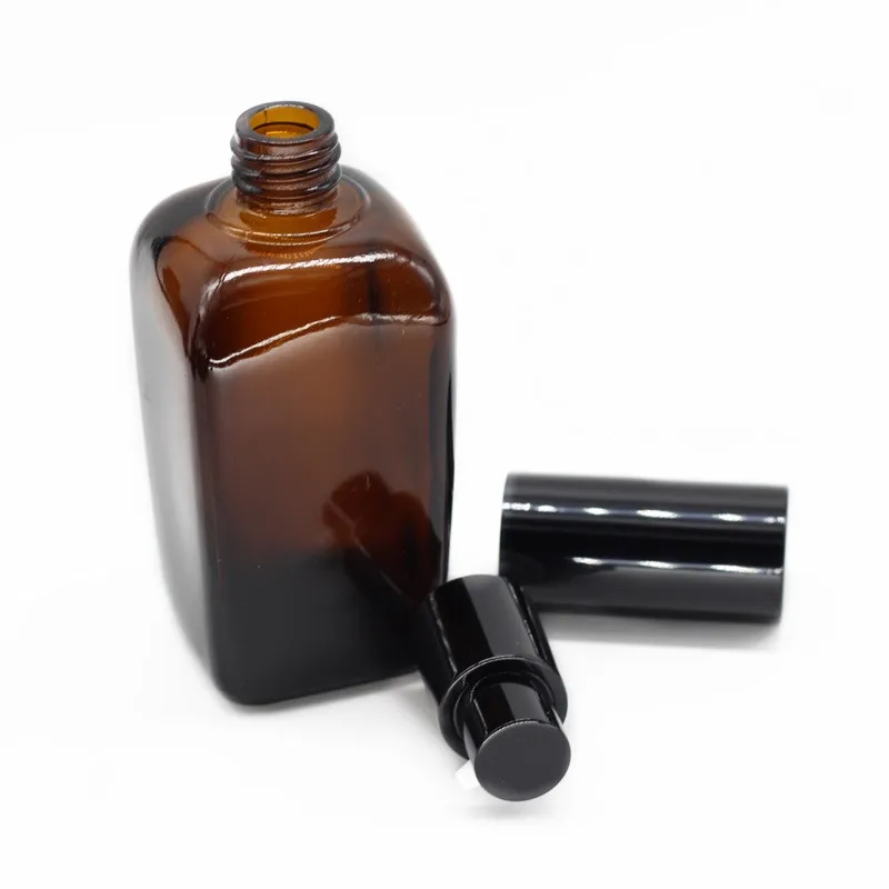 Cosmetic Lotion Bottle Round Rectangle Amber 50ml 100ml Serum Glass