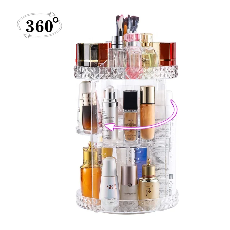 

9 inch Arcylic Make up Organizer Clear lazy susan Cosmetic Rotating Tabletop Makeup Storage organizer bin 2 tiers RTS