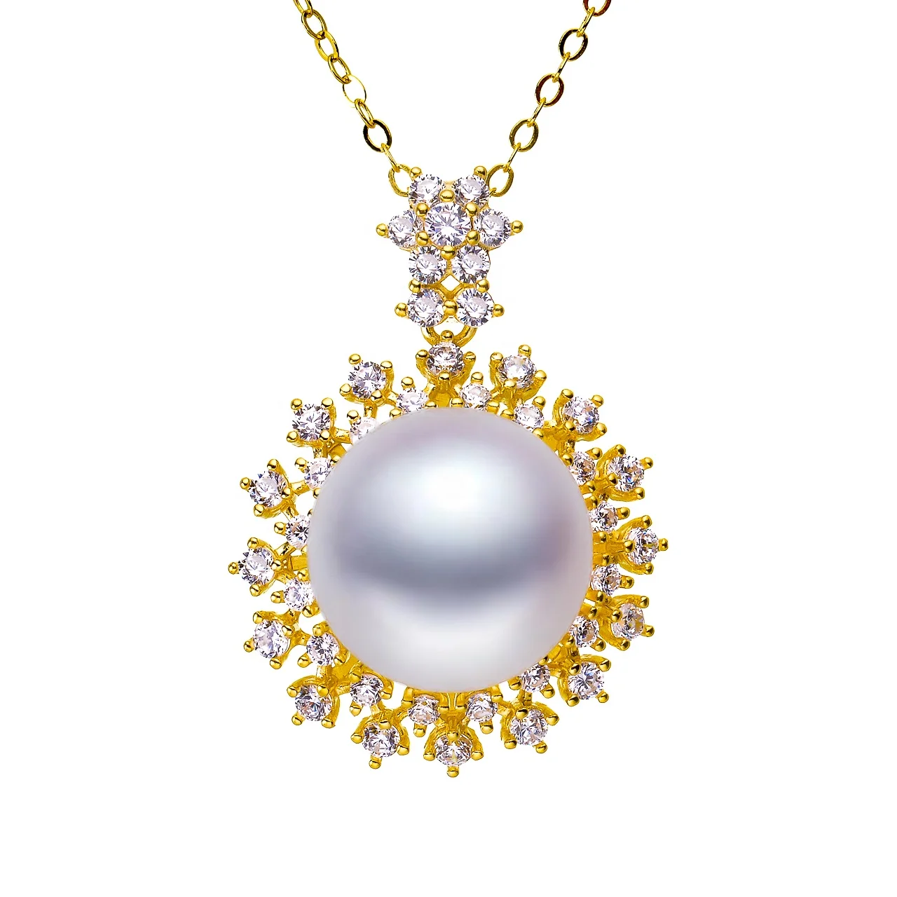 

Flower Shape Necklace Adorned With Zircons 11-12MM Large Pearl Elegant And Noble, Suitable As A Gift For Your Lover, White