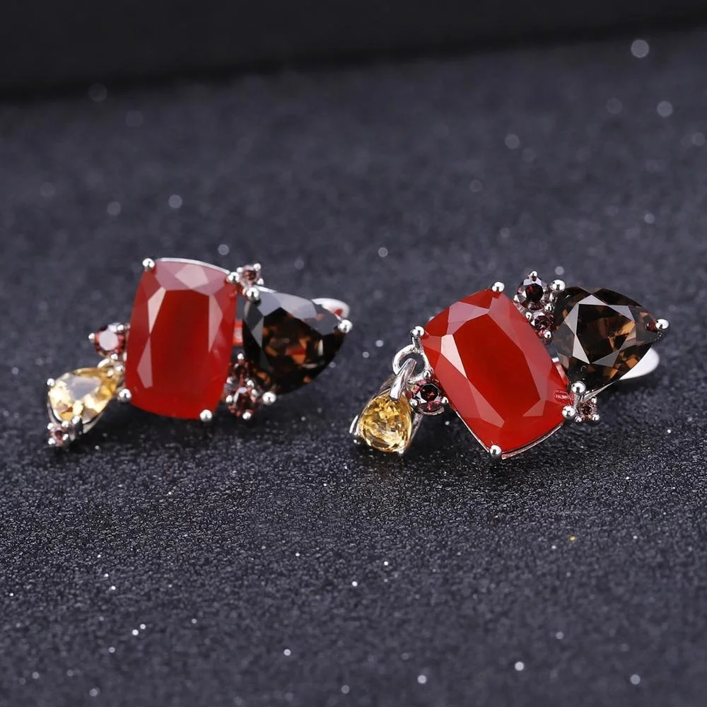 

Abiding Drop Ear Ring Natural Carnalian Smoke Quartz Stone 925 Sterling Silver Fashion Earrings Jewelry For Women Wedding