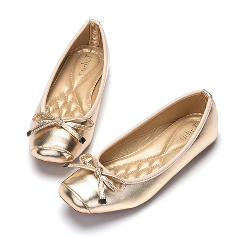 

TH5001 Women ladies girl gold low folded flat ballerina shoes, Black/gold/grey