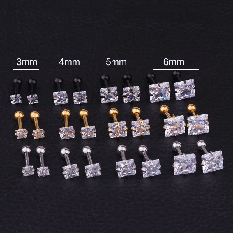 

YW Square Cz Ear Cartilage Bar Earring16G Helix Piercing Jewelry Rook Conch Tragus Screw Back Stud