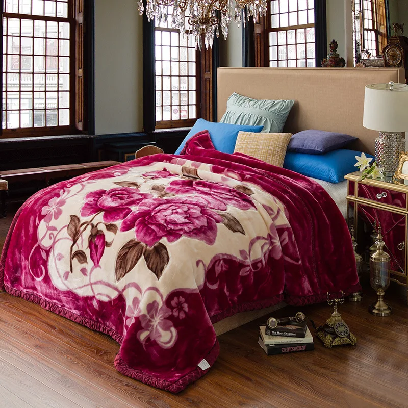 Solid Color Raschel Blanket Super Soft Double Wedding Gifts Printed