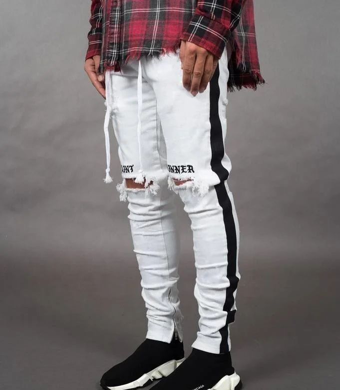 

Man Slim Ripped Jeans Vintage Hole Motorcycle pants