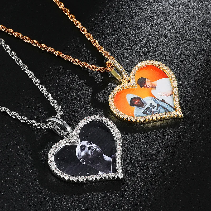 

1 PCS Custom Photo Necklace Fashion Heart Shape Full Zircon Sublimation Necklace