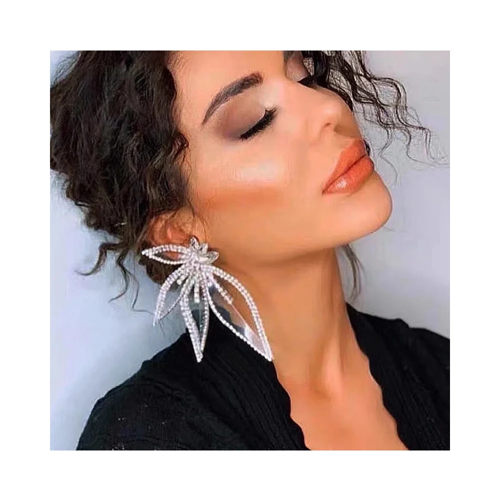 

Fashion exaggerated Full Rhinestone Crystal diamond leaf flower big Female Creative Retro earrings Jewelry for women 2022