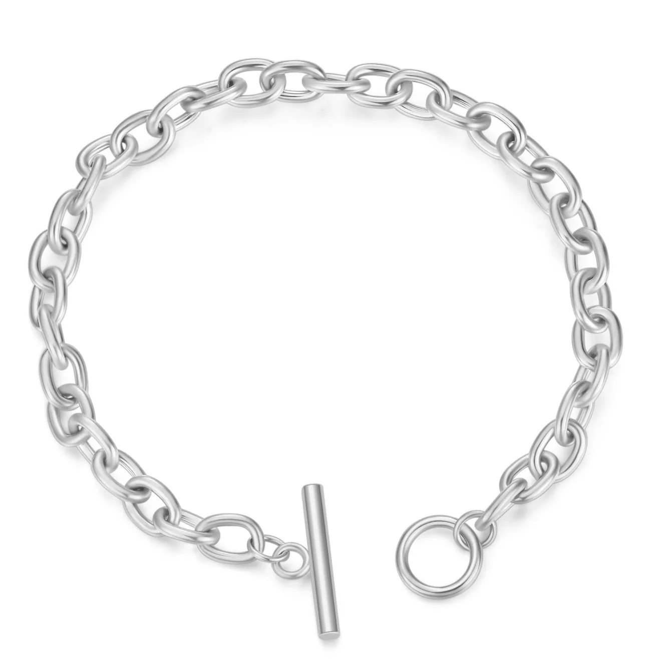 

Waterproof Silver Plated Titanium Steel Link Chain Bracelets 316L Stainless Steel OT Buckle Bracelets For Women Girl