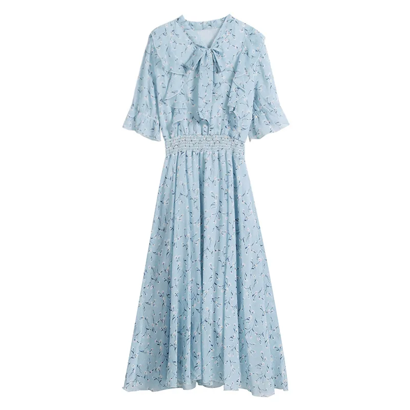 

New Style Women's Chiffon Tie Front Summmer Dress with Short Sleeve, 1 color