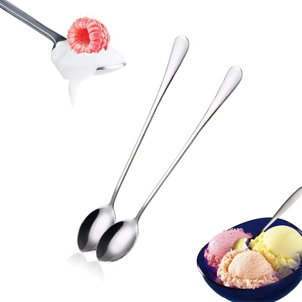 

Wholesale Korean Modern Reusable 18/0 Stainless Steel 9inch Cocktail Stirring Spoon Coffee Ice Cream Long Handle Spoon Set