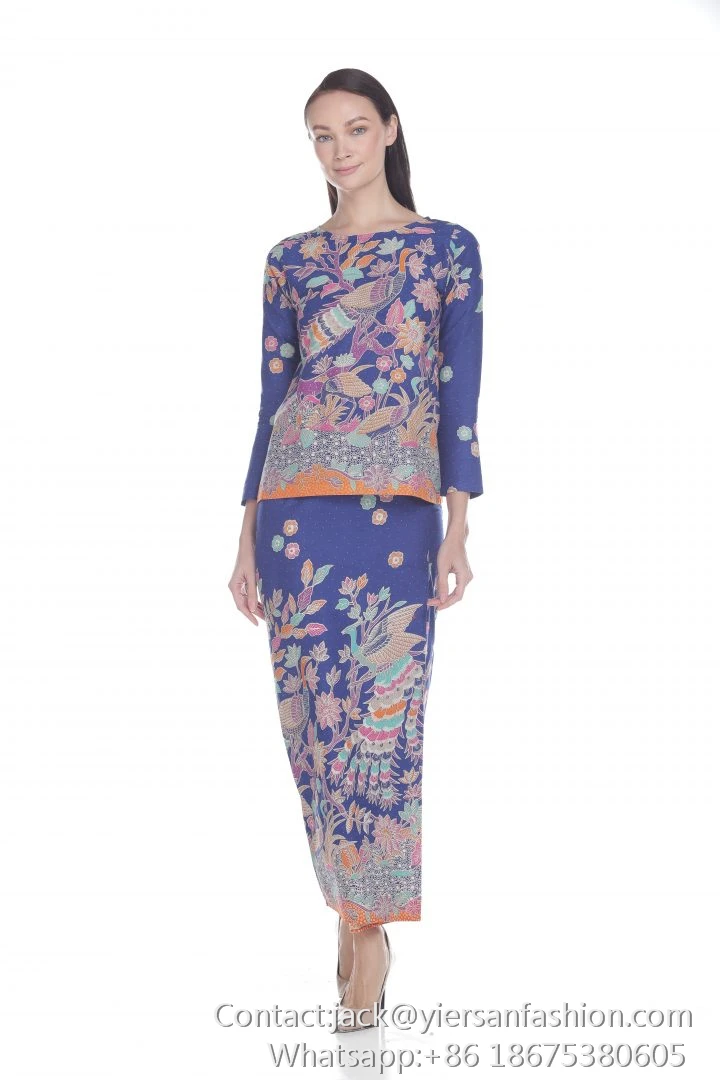 Peacock Print O Neck Long Sleeves Slim Pemborong Baju Kurung For 