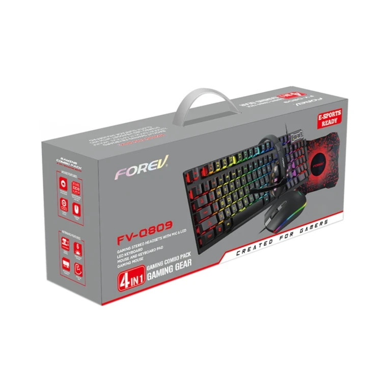 

Dropshipping FOREV FV-Q809 Keyboard + Mouse + Mouse Pad + Headset Four-Piece Set for Office, Game