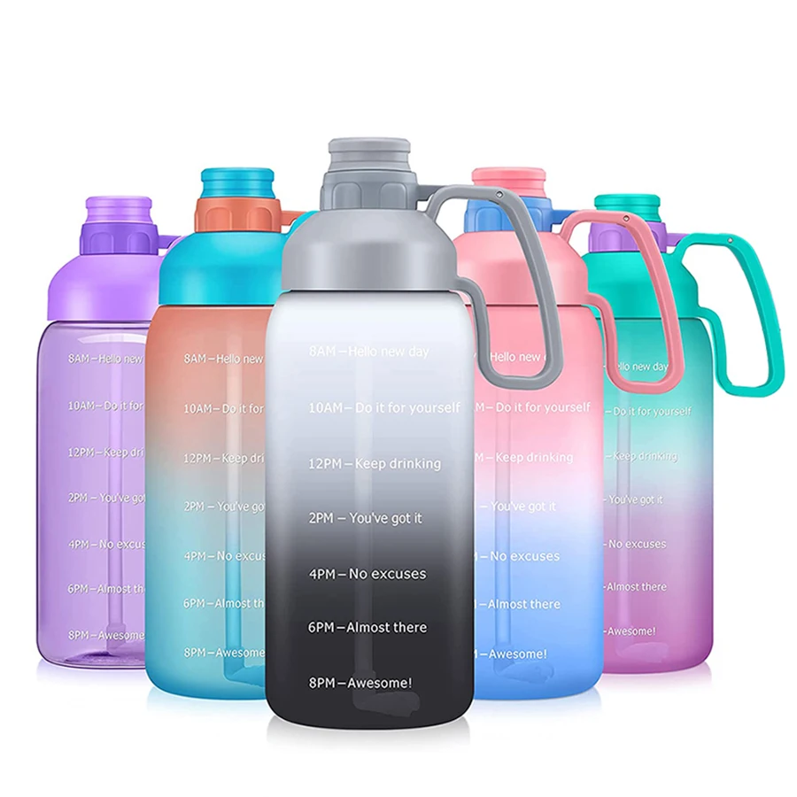 

Factory Large travel 2000ml Leakproof Tritan Bpa Free Motivational Water Bottle With Time Marker & Straw and Lid, Customized color