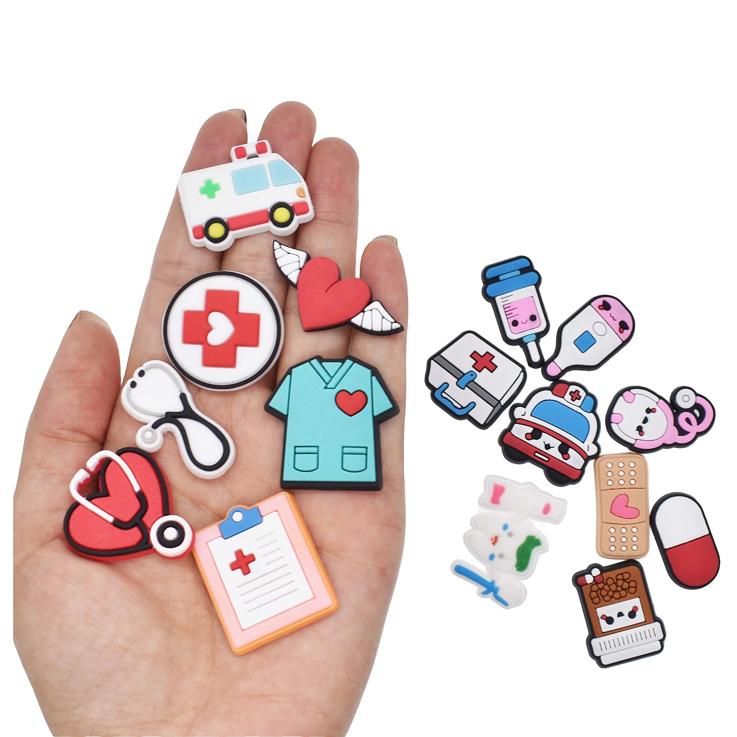 

16 Pieces Nurse Croc Shoe Charms Decoration Medical Combination Cute Stethoscope Syringe Pill Shoe Accesooties For Sandals, Customized color