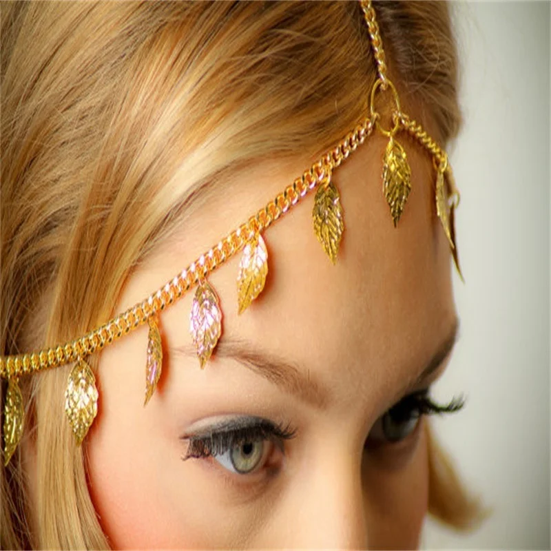 
Genya New Arrived Fashion Crystal Chain Bohemian Gold Leaves Head Chain Jewellery Hair Accessories For Women 