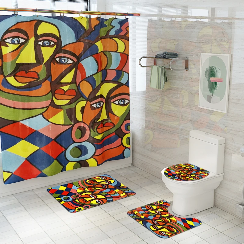 Africa Style Anti Slip Bathroom Rug 4 Piece Set Custom print Shower curtain