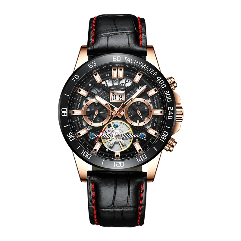 

Luxury Leather Wrist Watches Automatic Movement Mechanical Watch For Men Mechanical Watch Movement reloj de mano, 3 colors