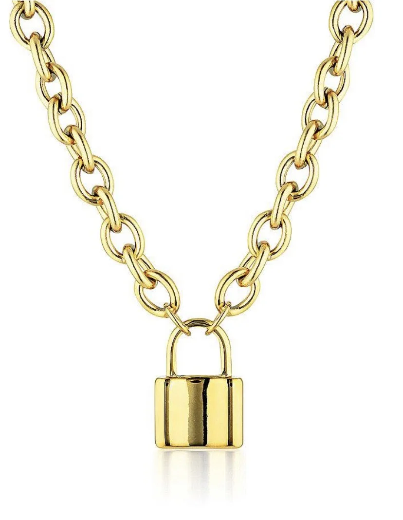 18K Gold Link Chain Stainless Steel Padlock Pendant Necklace Statement Necklace Trendy Jewelry