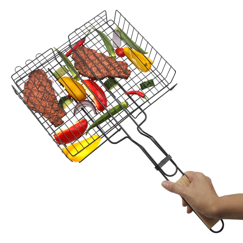 

Barbecue Net Wooden Handle BBQ Tool Grilled Fish Stainless Steel Portable BBQ Grilling Basket BBQ Accessory, Please refer to photo