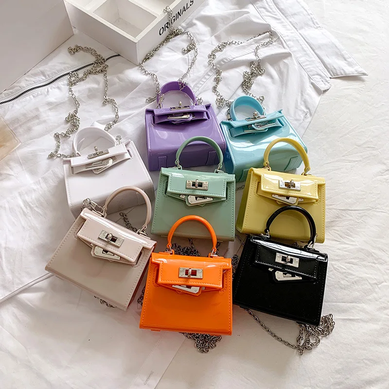 

Hot Selling PVC Mini Cute Pure Color Shoulder Bag Fashion Chains Purse And Handbags For Women