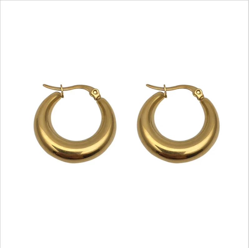

Minimal Gold Plated 18k Hoop Earrings Chunky Wide Thick Gold Minimalist Women Earrings Hoops