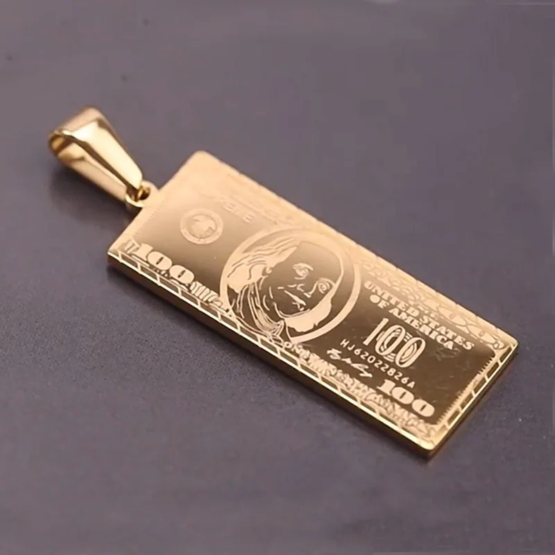 

Street Wear One Million Us Dollar Bill Necklace US Dollar Pendant Stainless Steel hiphop Jewelry Gold Money Pendant For Men