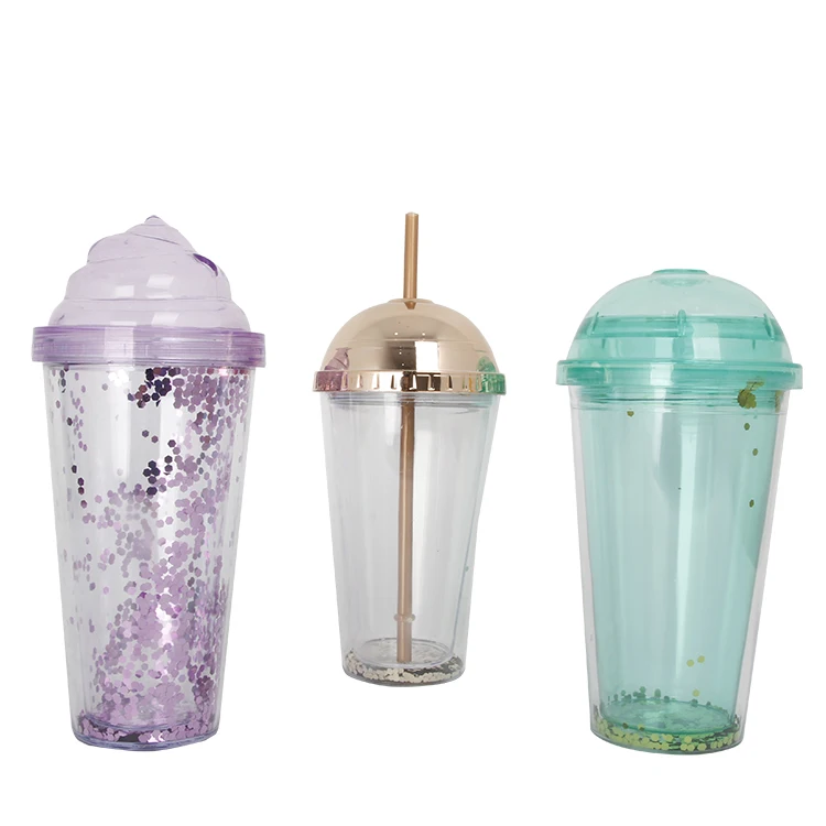 

New arrive Double Wall Dome Shiny skinny tumbler plastic water tumbler with lid