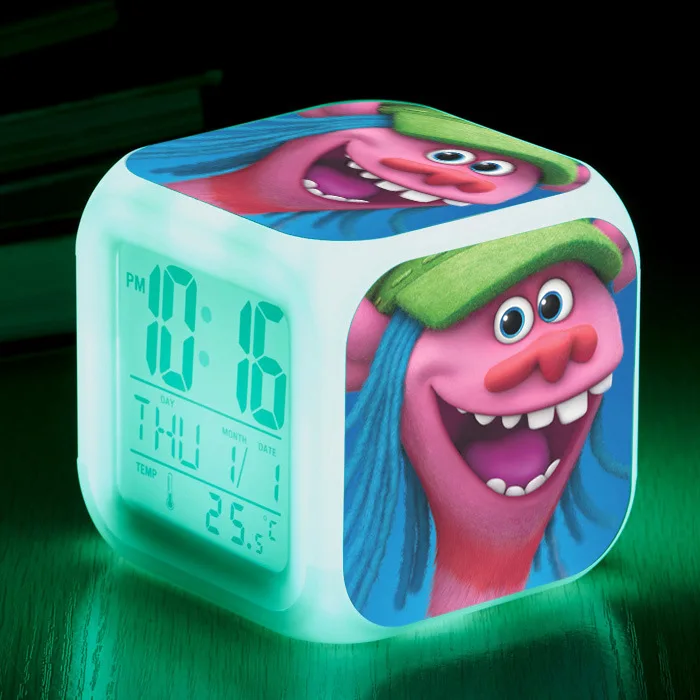 Custom pattern logo LED 7 Colour Changing Digital Alarm Clock Thermometer Night Light cube cartoon design table Clock