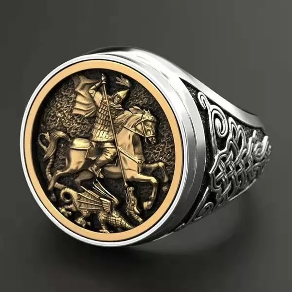 

Retro European and American knight battlefield warrior hero two-tone men's ring