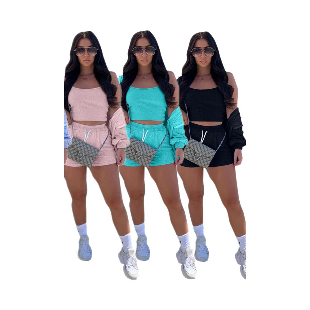 

Foma S6230 Hot selling spring summer new product soild color sexy three 3 pieces shorts set women clothing, 3 colors