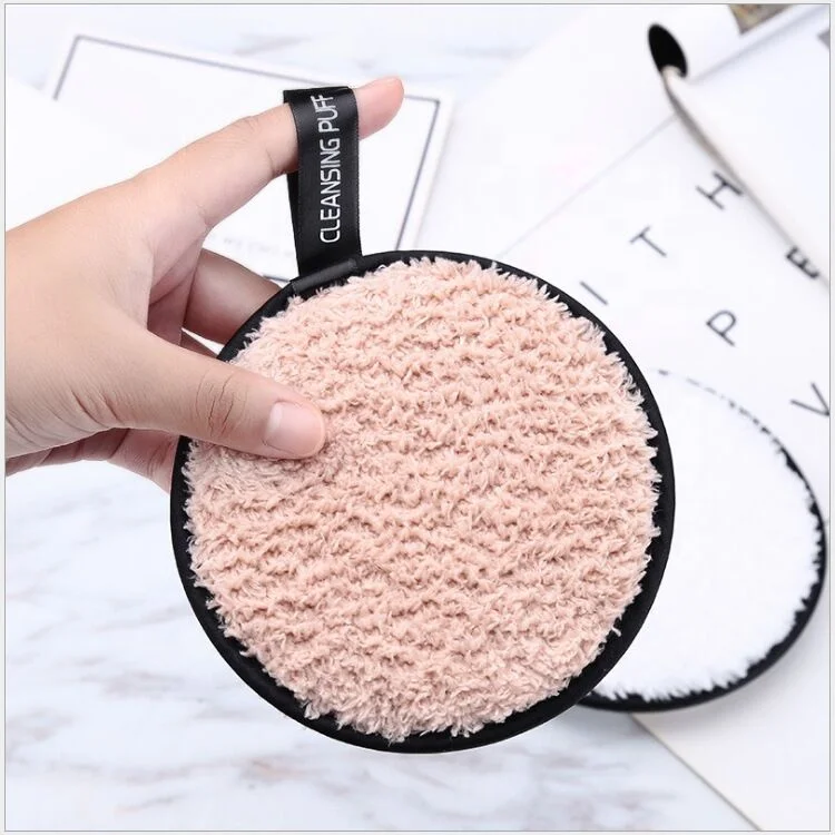 

New Arrivals Cleansing Puff Velvet Surface Bamboo Microfiber Reusable Makeup Remove Sponge Puff, Pink,coffee,black