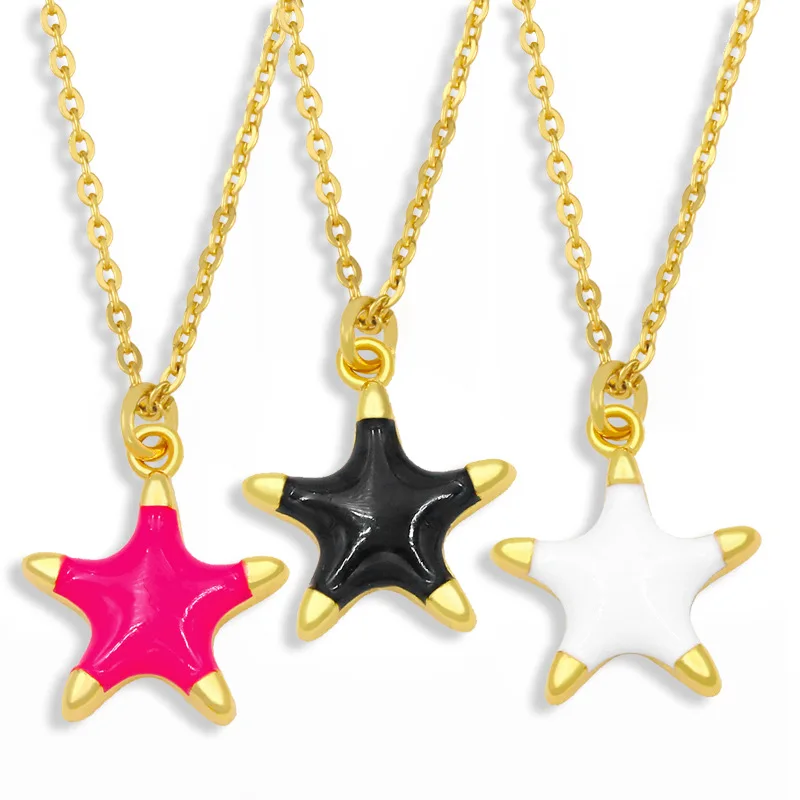 

NK-313 Small Pink Star Necklace For Women Gold Chain Colorful Neon Enamel Pendant Necklace Simple Jewelry Wholesale Gifts, As show picture