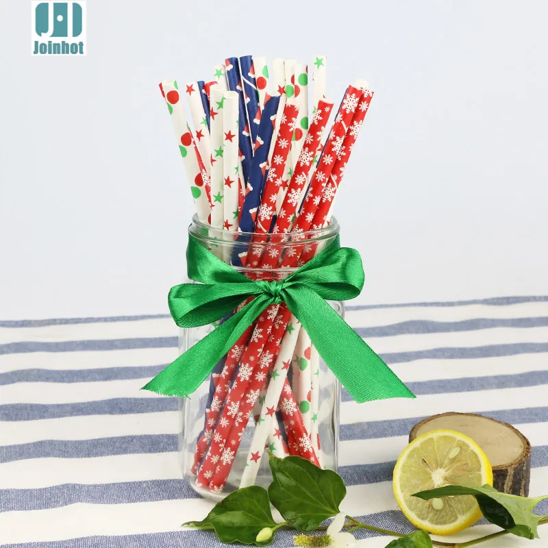 

amazon top seller christmas paper straws packed by box 200pcs