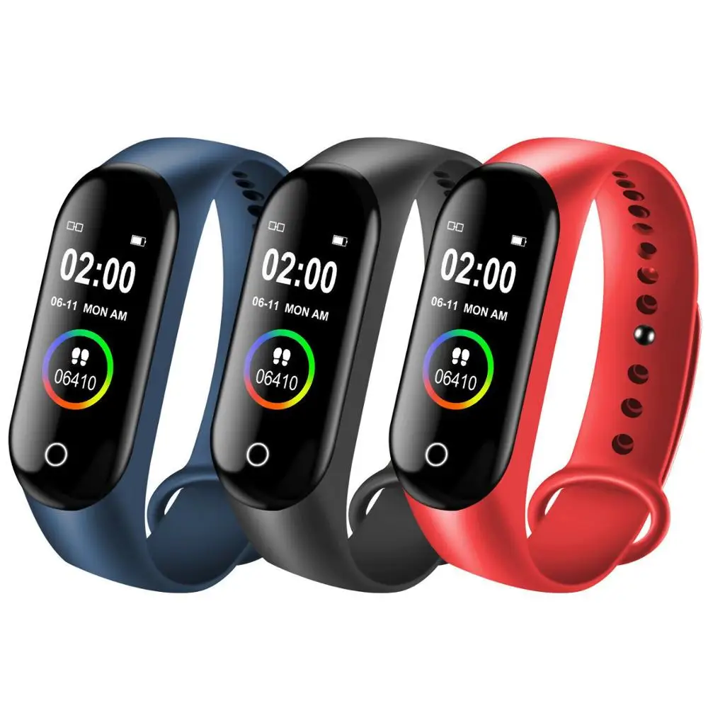 

drop shipping new smart watch M4 watch band with reminder heart rate monitoring Digital smart sport watch smartwatch series 5, Red/black/blue