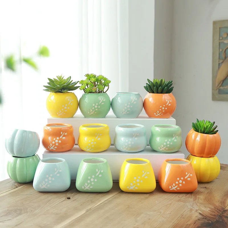 

New product colorful handmade flower pots azure ceramic plant container, Optional