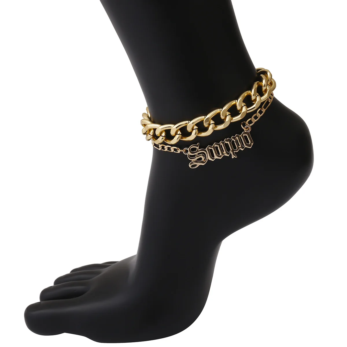 

Fashion Hips Hops 2Pcs/Set English Word Letter Anklet Gold Plated Adjustable Chain Anklet Barefoot Chain