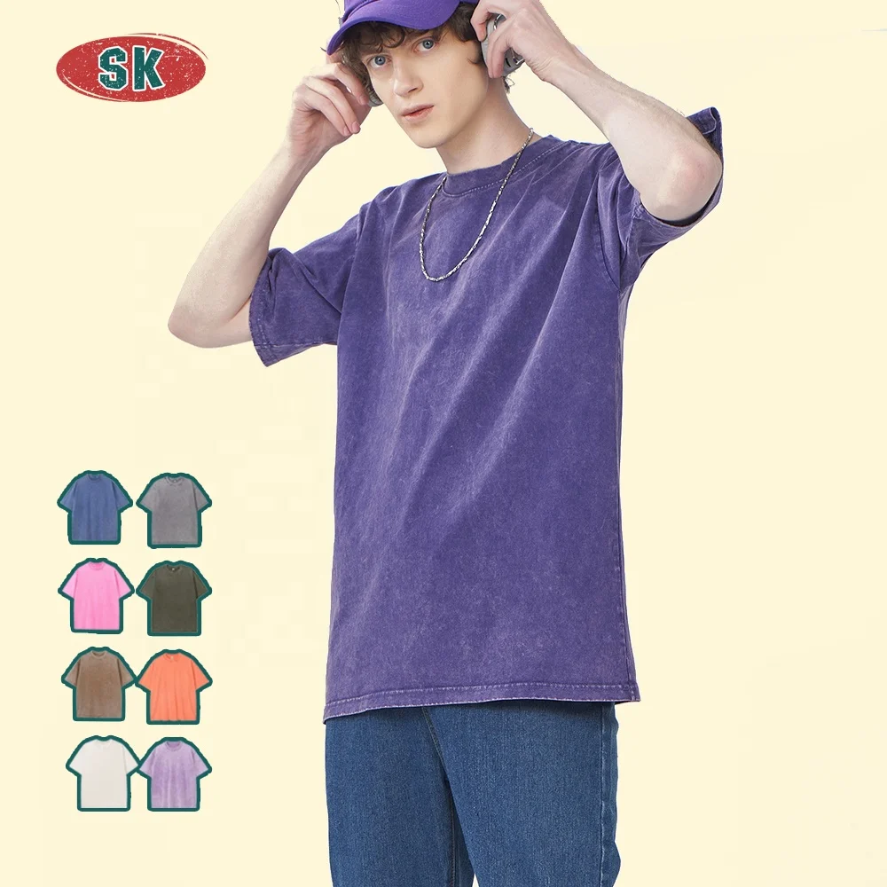 Custom Screen Print Blank 100% Cotton Men's T-shirts With Acid Washed T-shirt